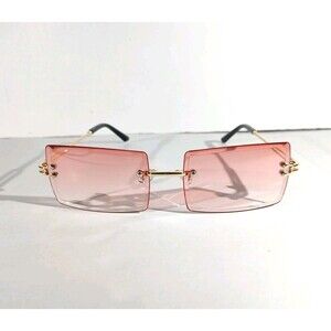 Rimless Square Sunglasses Pink Tint Unisex Metal Frame